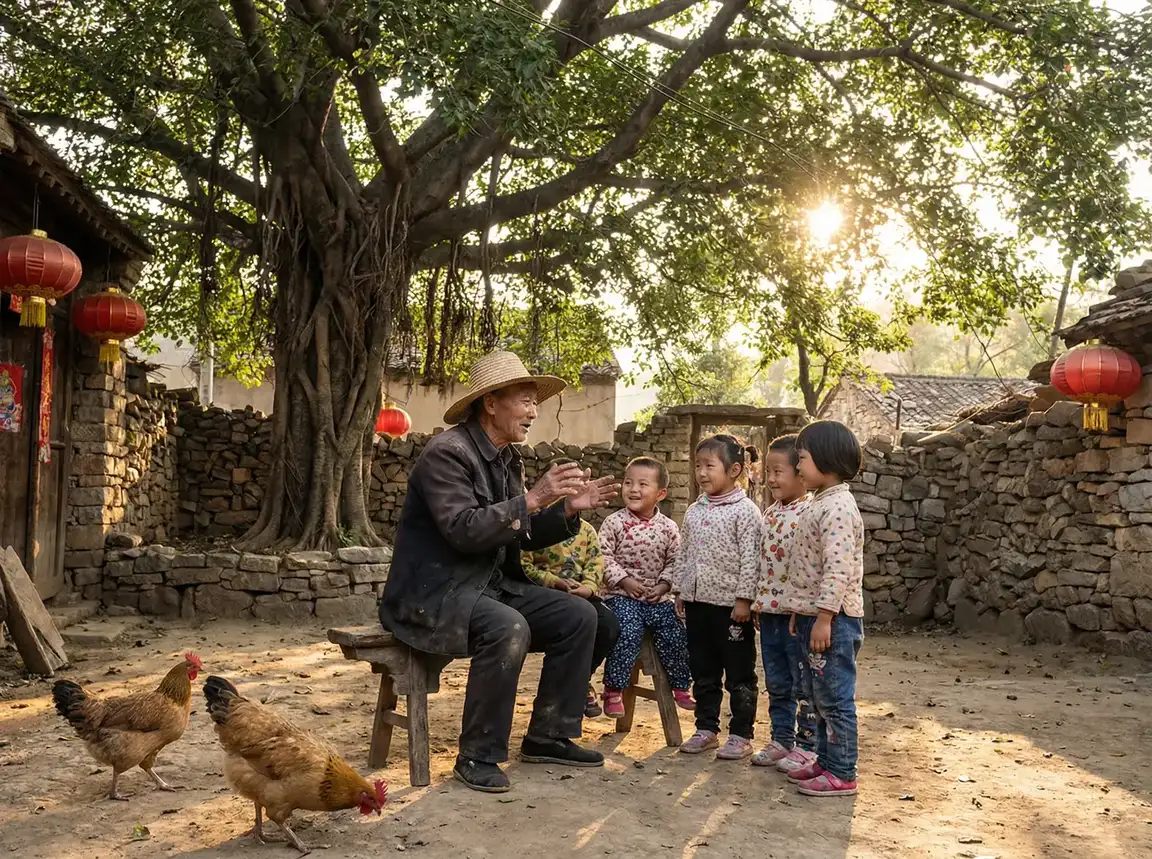 老人在大榕树下给孩子们讲故事 - 有人有片资源吗免费可以下载 乡村记忆